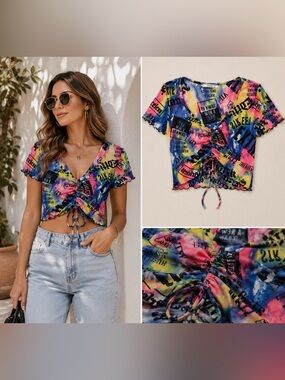 TIMING - Ruched Drawstring punk retro Top NWT